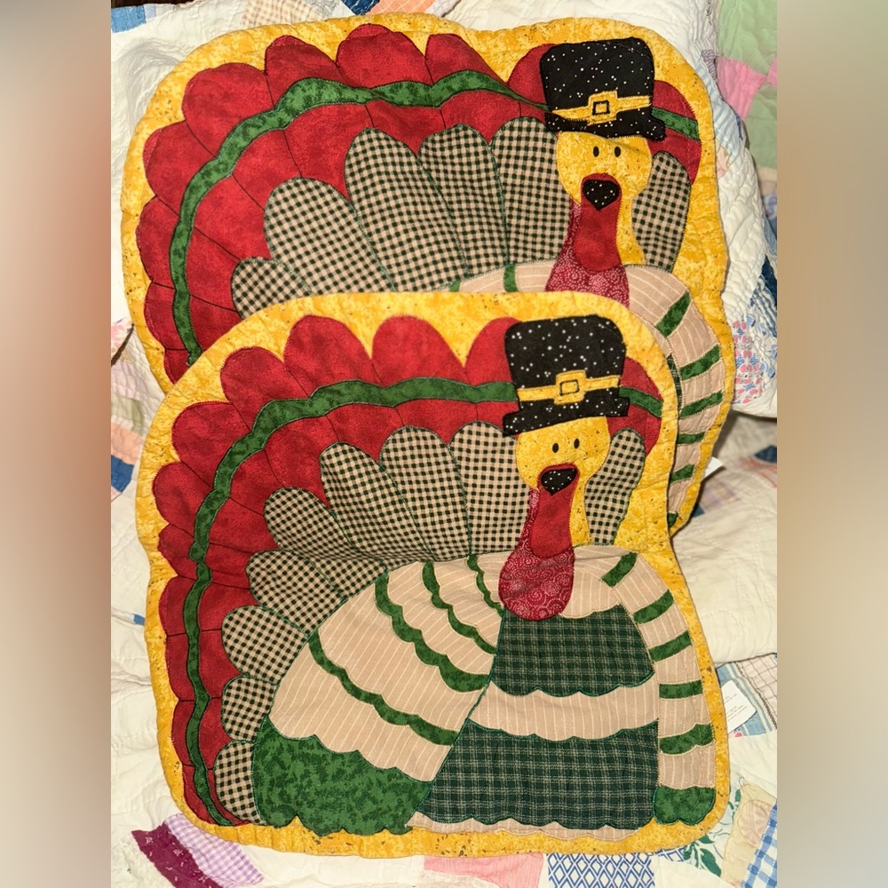 Vintage Festive Turkey Quilted Holiday Placemat Set of 2